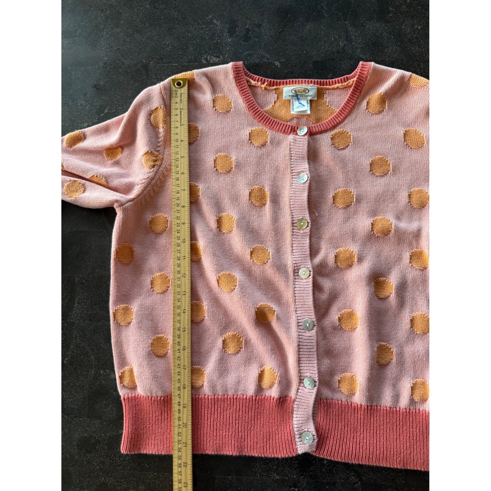 Talbots Woman Petites Pink Orange Polka Dot Cotton Cardigan Sweater 1X Preppy - Picture 8 of 8